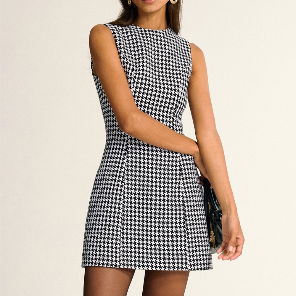 Commense Black and White Houndstooth Mini Dress